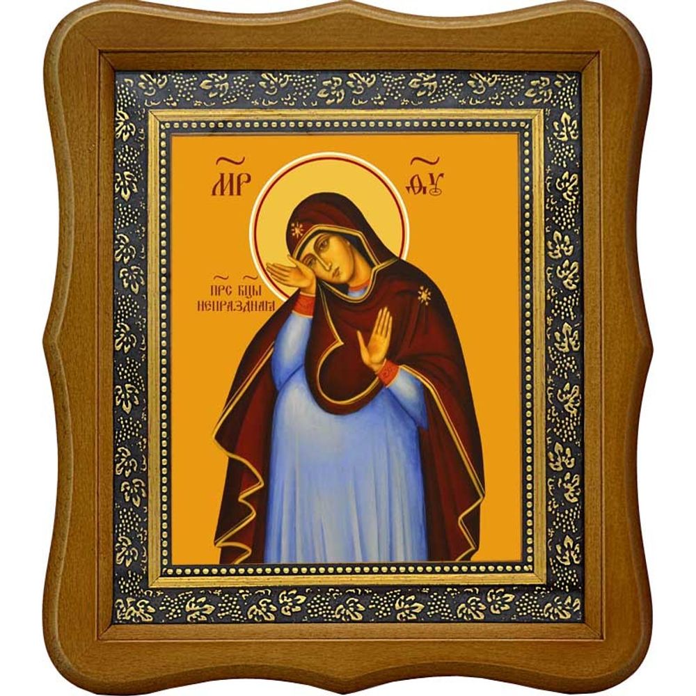 Непраздная Богородица. Икона беременной Божией матери на льняном холсте.