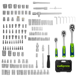 Набор инструментов, 1/2", 3/8", 1/4", пластиковый кейс 171 предм. Сибртех