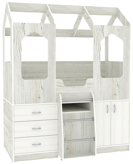 Кровать-чердак КарИВи Домик Сказка с выдвижным столом ДС-14 Винтерберг Белое Дерево