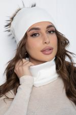 Комплект шапка с помпоном и снуд (белый) ШПС16 LT Collection