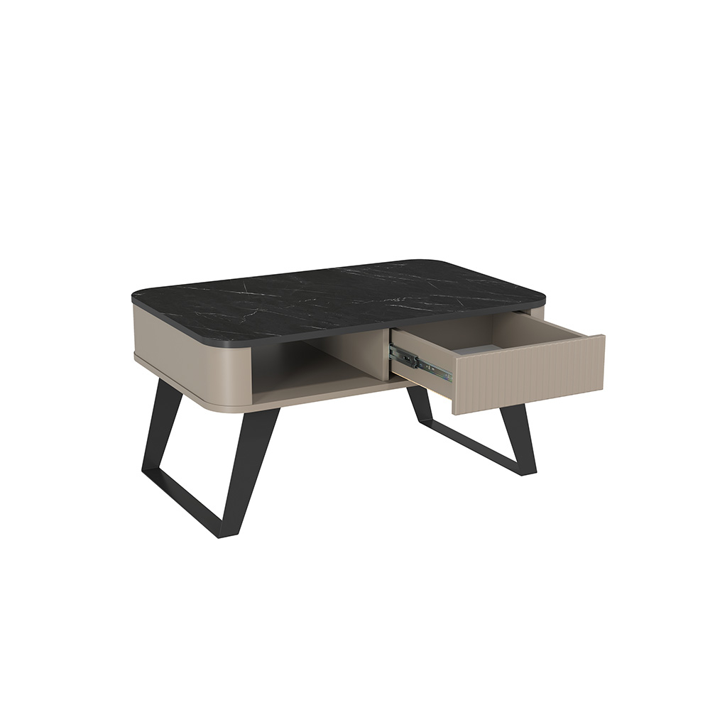 Стол журнальный Фиделия 76.10, Серый камень, Мрамор черный