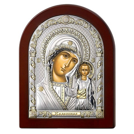 Казанская икона Богородицы. Икона в серебряном окладе.