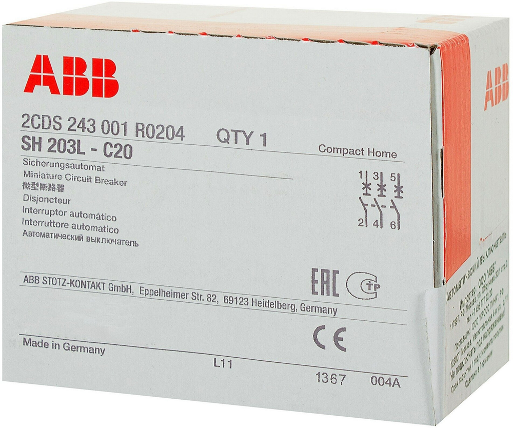Автоматический модульный выключатель 3п C SH203L 4.5кА 20А 2CDS243001R0204