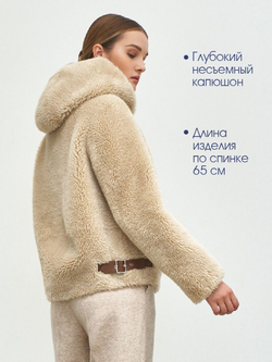 Искусственная шуба с капюшоном, бежевая, Северина