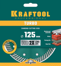 KRAFTOOL Turbo, 125 мм, (22.2 мм, 10 х 2.4 мм), сегментированный алмазный диск (36682-125)