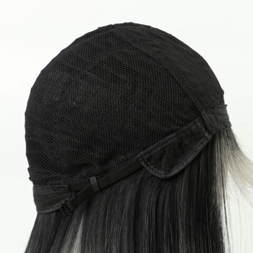 Парик искусственный, с чёлкой, имитация кожи, 60 см, цвет чёрный/пепельный