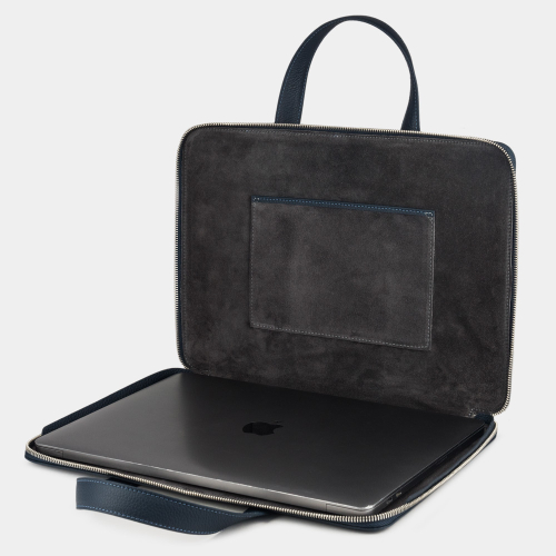 Сумка для MacBook Pro 13 - 14 с карманами из кожи теленка, синего цвета
