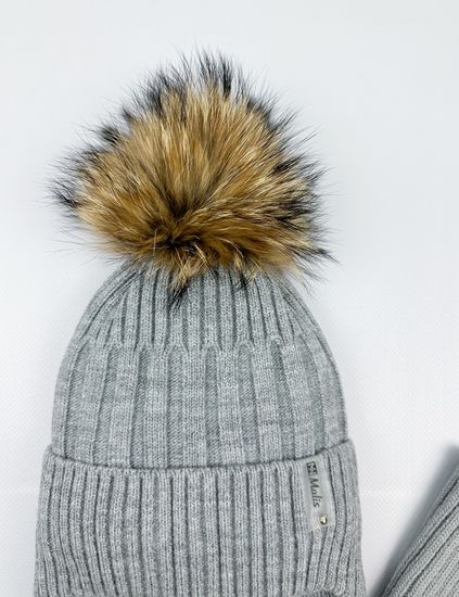 Шапка зимняя со снудом, Серый меланж