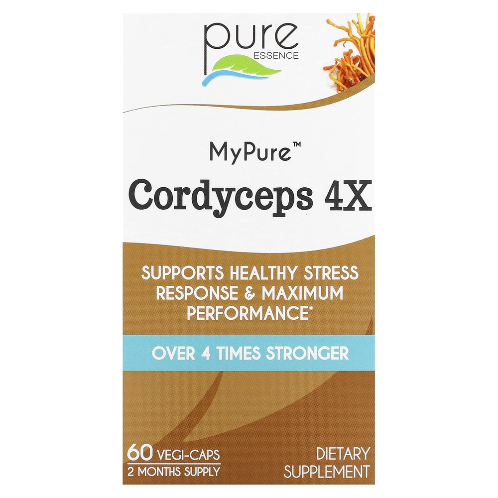 Pure Essence, MyPure, кордицепс 4X, 60 капсул в растительной оболочке