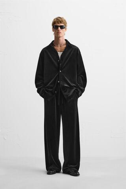 ZARA КУРТКА-РУБАШКА ИЗ БАРХАТА, ЧЕРНЫЙ