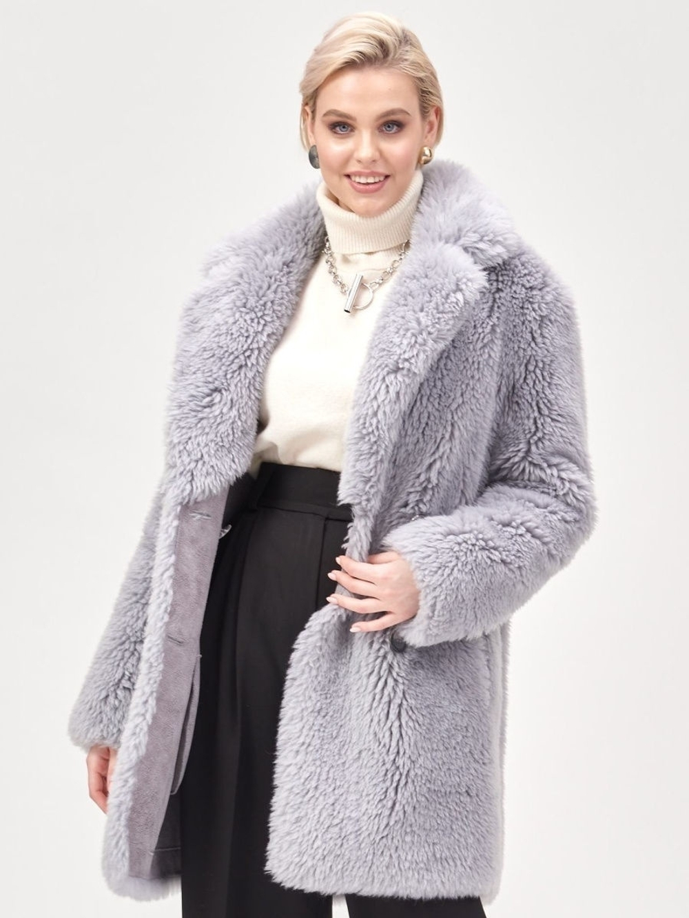 Шуба женская чебурашка тедди полупальто, SilverFox (арт. S1229rm018bz)