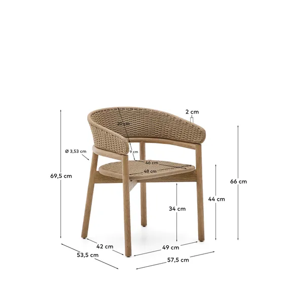 Стул Arinella из акации с натуральной отделкой и бежевой веревкой