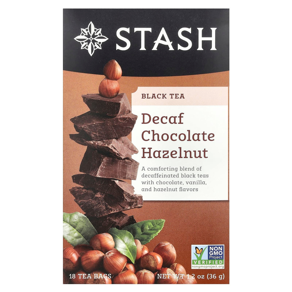 Stash Tea, Black Tea, шоколад без кофеина с фундуком, 18 чайных пакетиков, 36 г (1,2 унции)