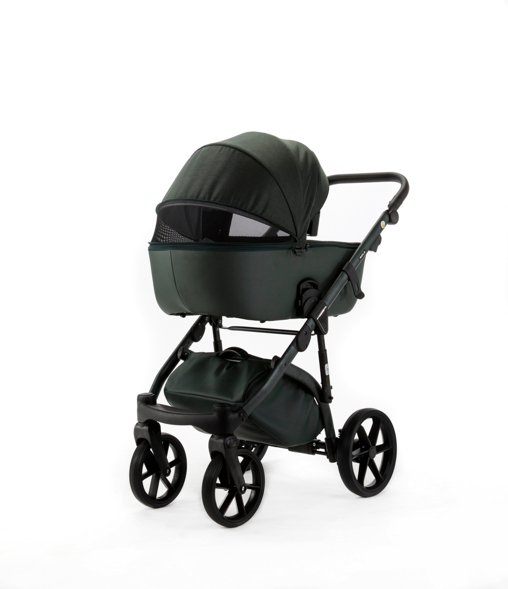 Детская универсальная коляска Adamex NOLA Natura FOREST-12 (2в1) - Темно-зелная ткань, Темно-зеленая экокожи