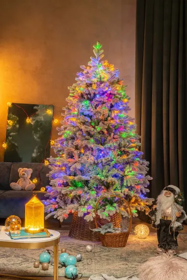 Искусственная елка Аляска заснеженная 240 см., 587 мульти/теплых белых Led ламп (2в1), ЕлкиТорг (195240)