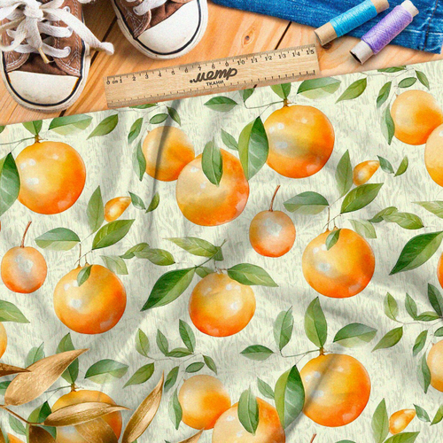Ткань премиум шелк искусственный Армани акварельные апельсины