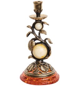 Народные промыслы AM-1585/1 Подсвечник «Лоза» (латунь, янтарь)