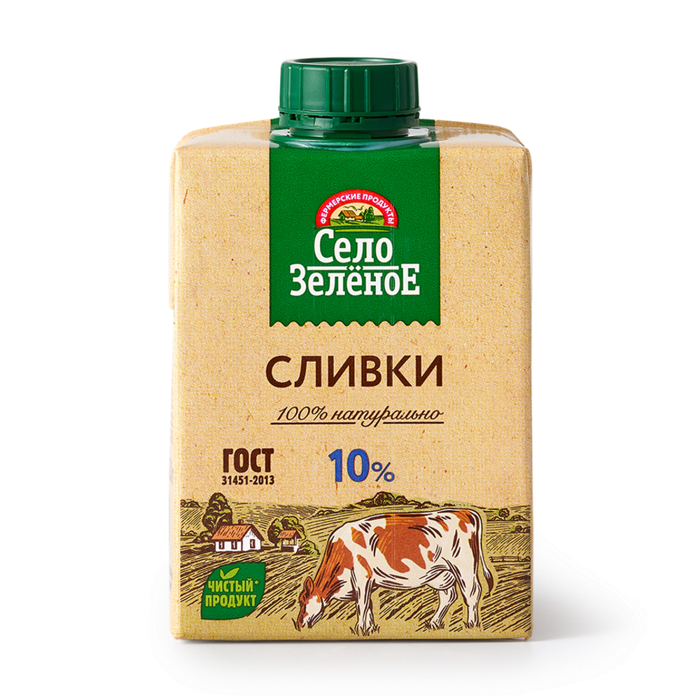 Сливки село Зеленое ж.10% 0.5л/12шт