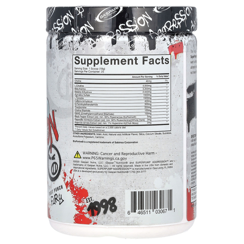 Gaspari Nutrition, SuperPump Aggression Pre-Workout, Fruit Punch Fury, 450 г