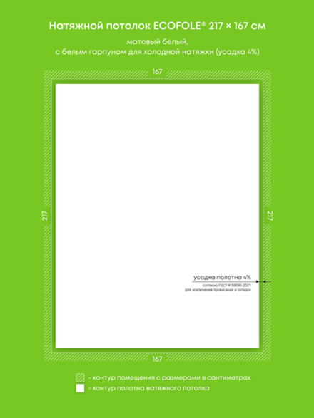 Матовый натяжной потолок 3.6 м2