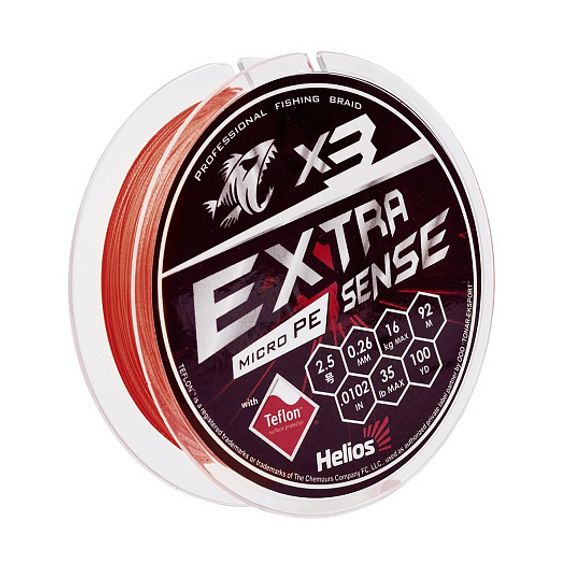 Шнур Helios Extrasense X3 PE Red 92m 2.5/35LB 0.26mm (HS-ES-X3-2.5/35LB)
