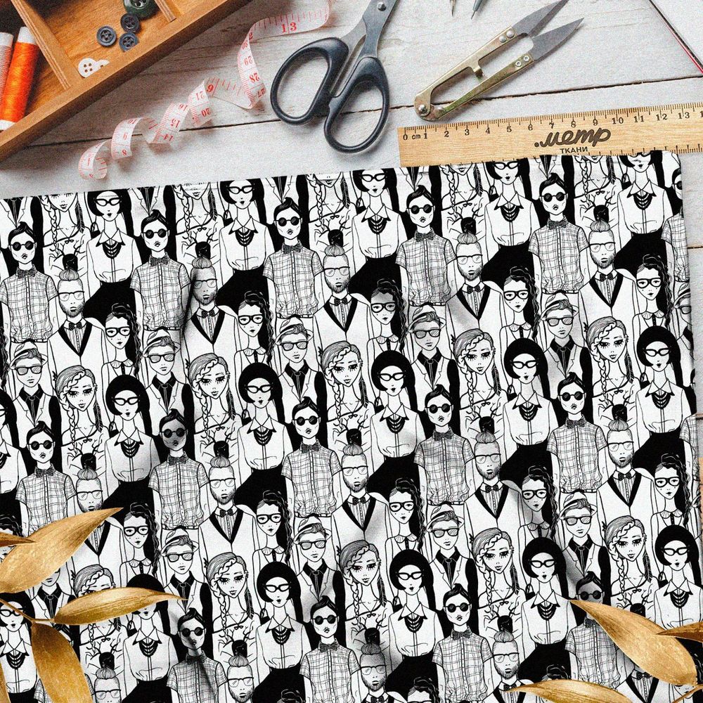 Ткань поплин толпа девушек