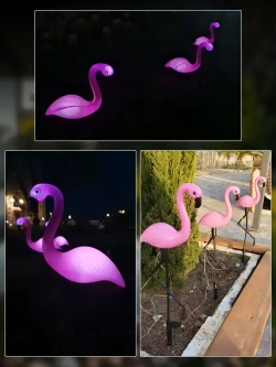 Фонарики садовые на солнечных батареях, фламинго светильник уличный