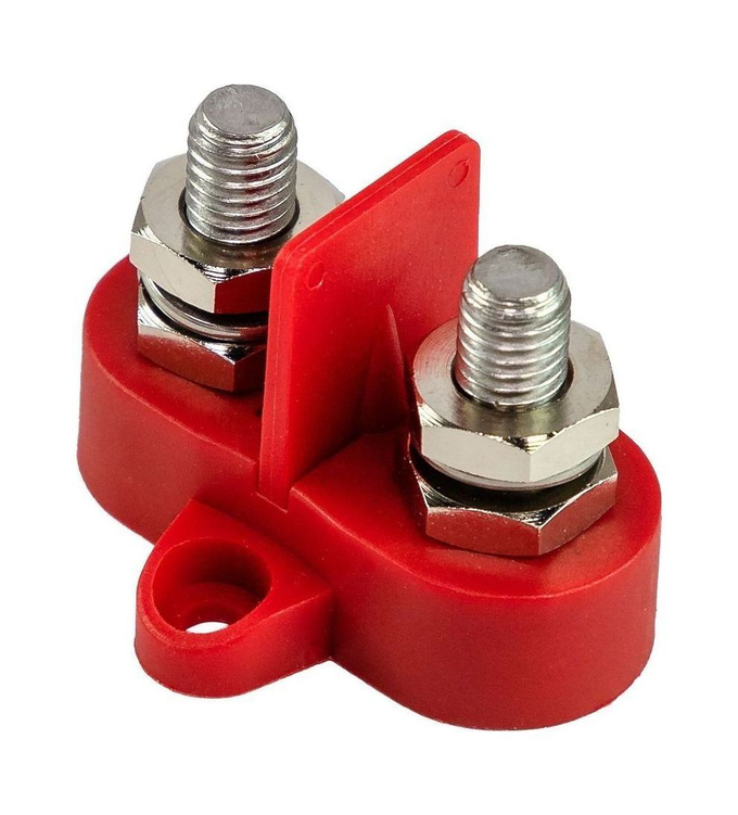 Клемма-штифт двойная с перегородкой, M10, красная