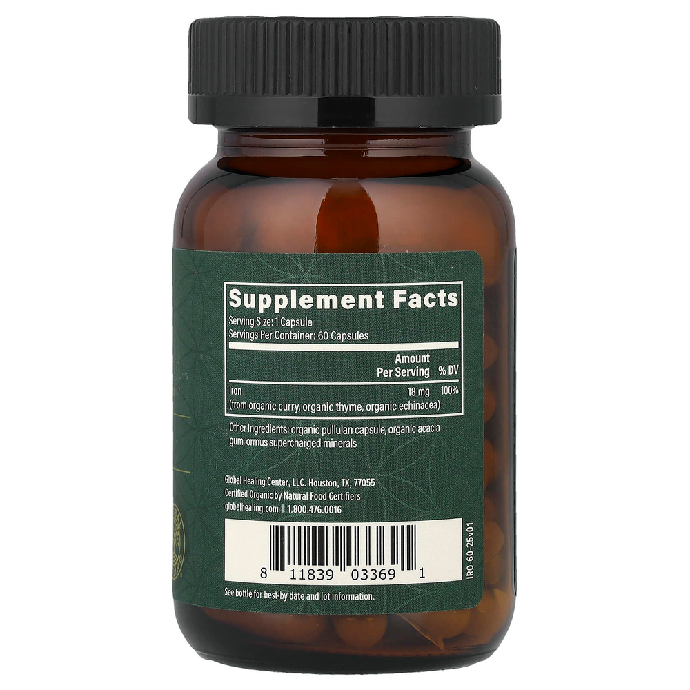 Global Healing, железо, растительное, 60 капсул