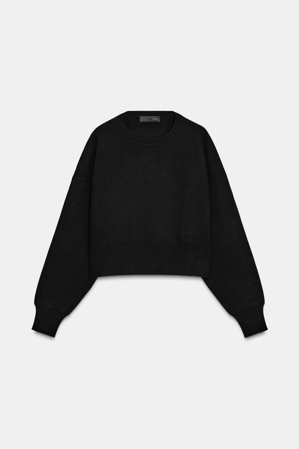 ZARA УКОРОЧЕННЫЙ ВЯЗАНЫЙ СВИТЕР, ЧЕРНЫЙ