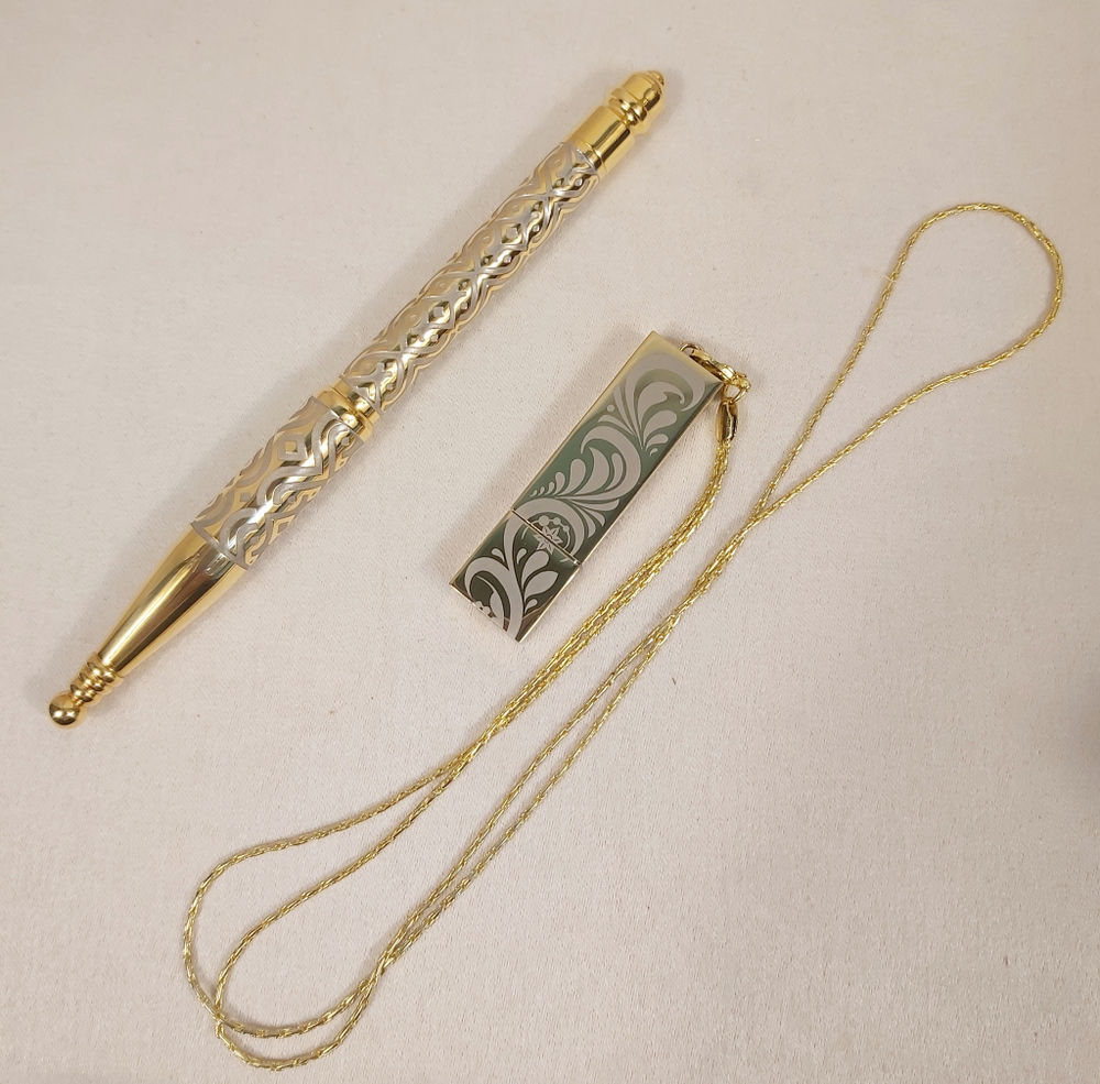 Набор ручка с флешкой "Герб РФ" 32гб (Златоуст)