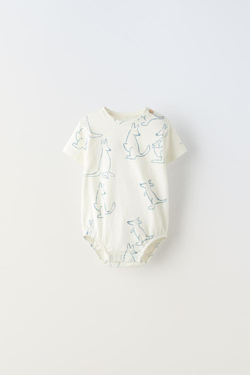 ZARA БОДИ С ПРИНТОМ «КЕНГУРУ», СВЕТЛО-ЗЕЛЕНЫЙ