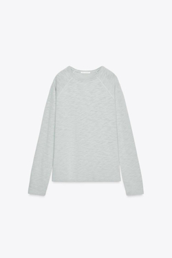 ZARA ХЛОПКОВАЯ ФУТБОЛКА РЕГЛАН, СВЕТЛО-СЕРЫЙ