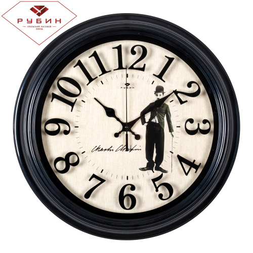 Часы 21 Bek настенные  3527-144 круг d=35см, корпус черный, печать циферблата на стекле "ЧарлиЧаплин