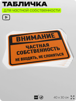 Табличка для частной территории "Внимание, частная собственность", на дом, для участка, организаций, предупреждающая, 40х30 см, Silver Plane x Айдентика Технолоджи