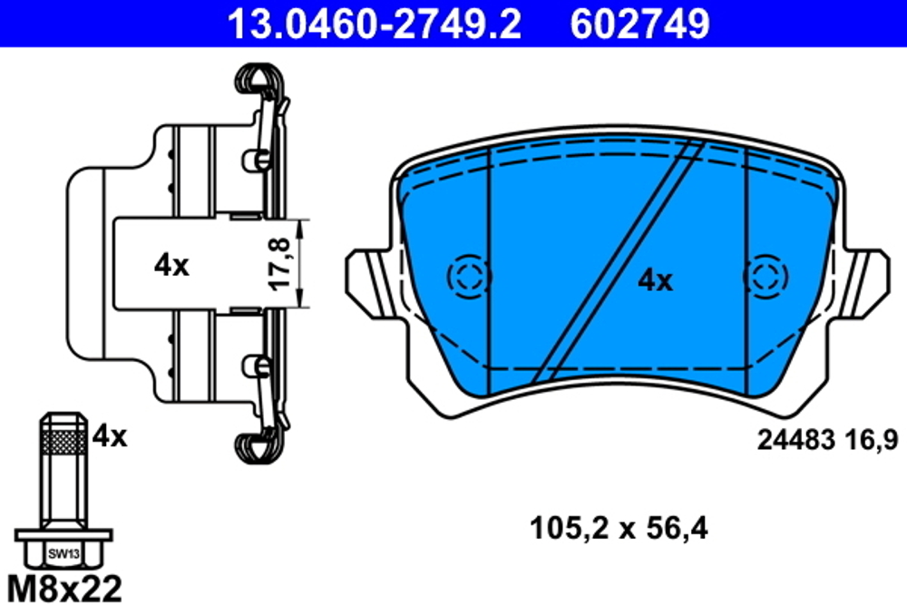 ATE - 13046027492-ATE - Brake Pad Set, disc brake - Povrat artikla narucenog iz Njemacke nije moguc.