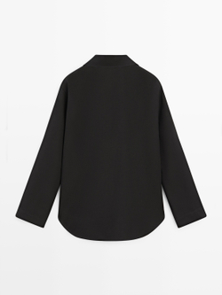 Massimo Dutti Рубашка из струящегося смесового хлопка с V-образным вырезом, коричневый