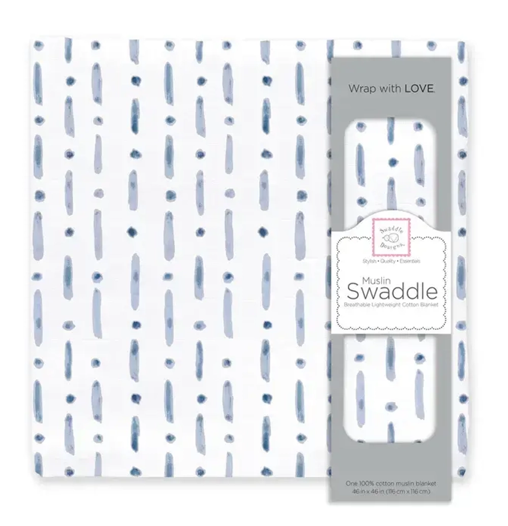 SwaddleDesigns SDM-148D-EX Пеленка муслиновая - Watercolor Denim i Exclaim