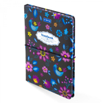 Записная книжка, А5, Yalong, 7БЦ, матовая ламинация, поролон, на резинке, клетка, цветной срез, 80 л., "Вышивка на черном", ассорти