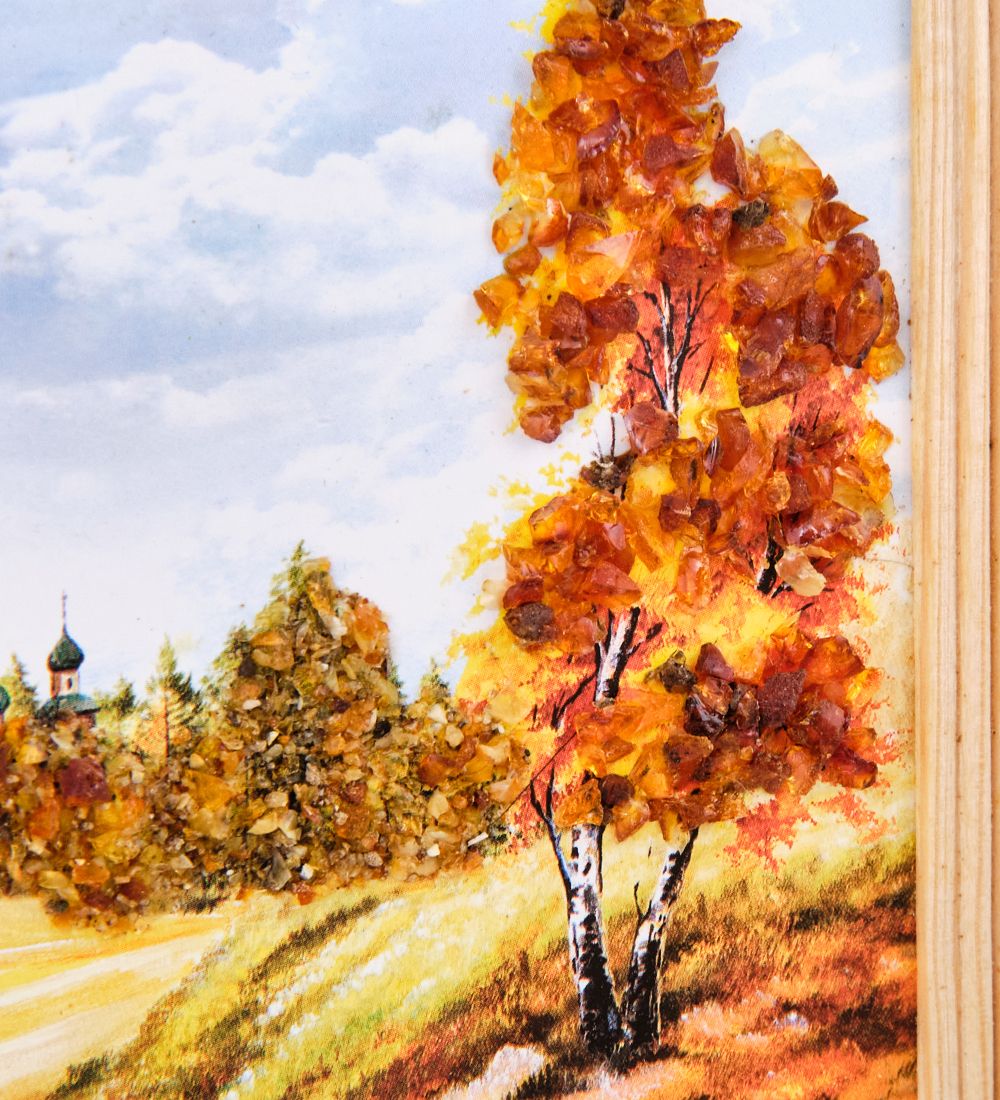 AMB-54/ 2 Картина «Храм в лесу» (с янтарной крошкой) дер.рамка 12х15