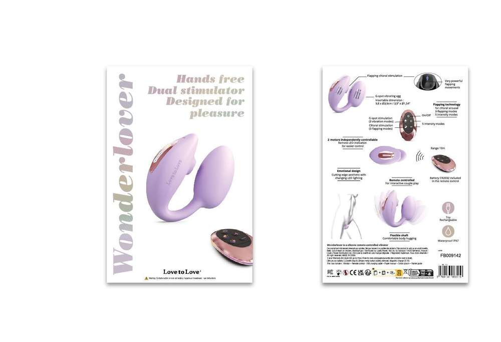 Сиреневый U-образный стимулятор клитора и точки G с пультом ДУ Wonderlover (Цвет: сиреневый)