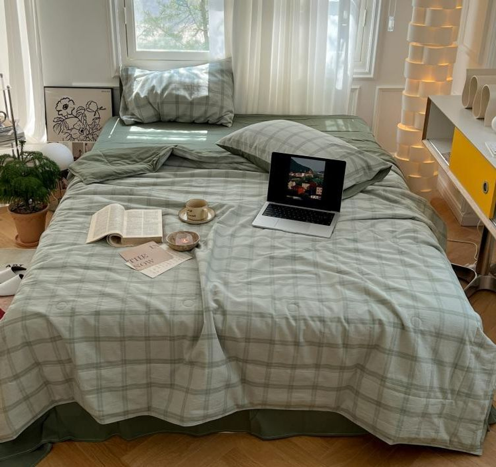 ZEPHYR HOME КПБ Полуторка с одеялом, Зеленый