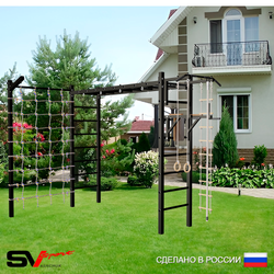 Уличная шведская стенка Sv Sport рукоход с комплектом турник прямой У5085 (Турник/Брусья/Кронш бокс/Канат/кольца/лестница/Сетка)