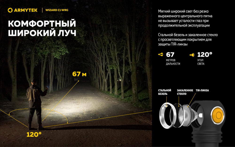 Фонарь с красно-зеленым и белым светом Armytek Wizard C1 WRG [F10601C]