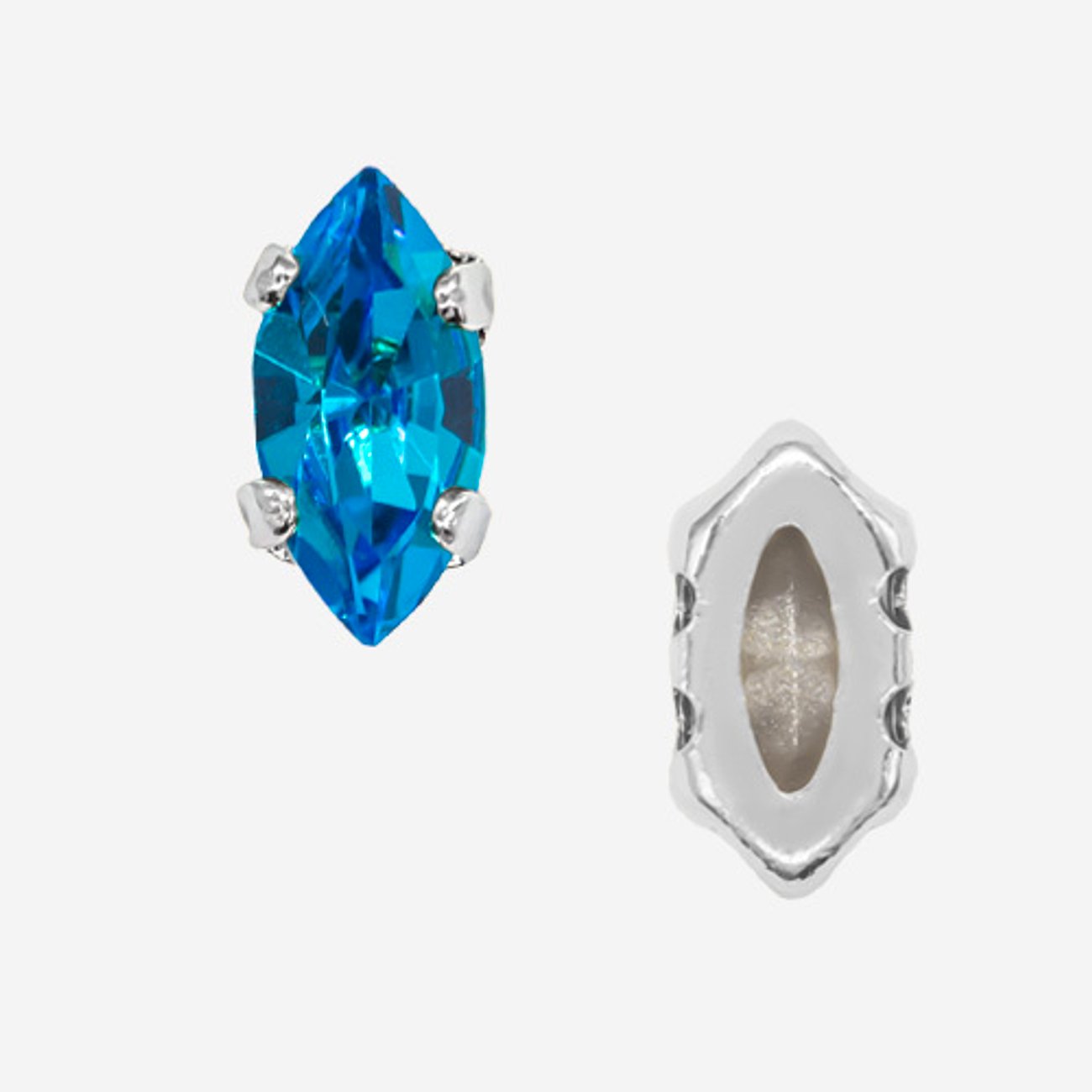 Кристалл Маркиз (Marquise Fancy Stone) в цапах, оттенок "Синий Капри"/"Capri Blue", 8*4мм, родирование