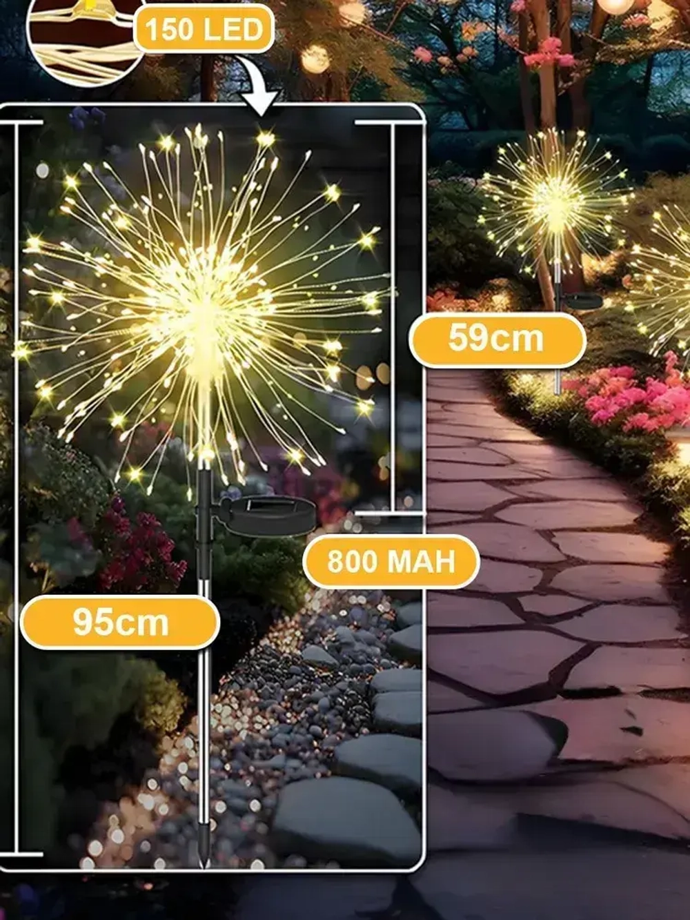Светильник уличный садовый декор "Фейерверк" на солнечной батарее, 150 ламп, теплый свет, 2шт