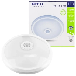 Светильник светодиодный ITALIA с датчиком движения, 16W, 1200lm, 4000K, IP20, AC220-240V, 50/60Hz, 360град, белый корпус GTV OS-ITL16W-LED
