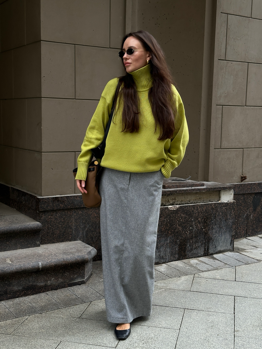 Свитер из шерсти мериноса OVER салатовый