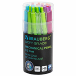 Карандаш механический 0,5 мм, BRAUBERG SOFT «Grade», HB, корпус soft-touch ассорти, 24 штуки.