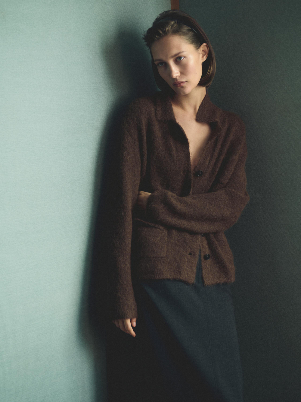 Massimo Dutti Кардиган из смесовой альпаки с карманами, жженый